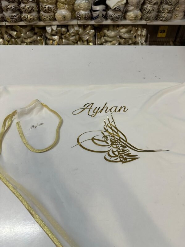 Kına Örtüsü Tül & Eldiveni, Fleksi Baskılı, Krem Altın