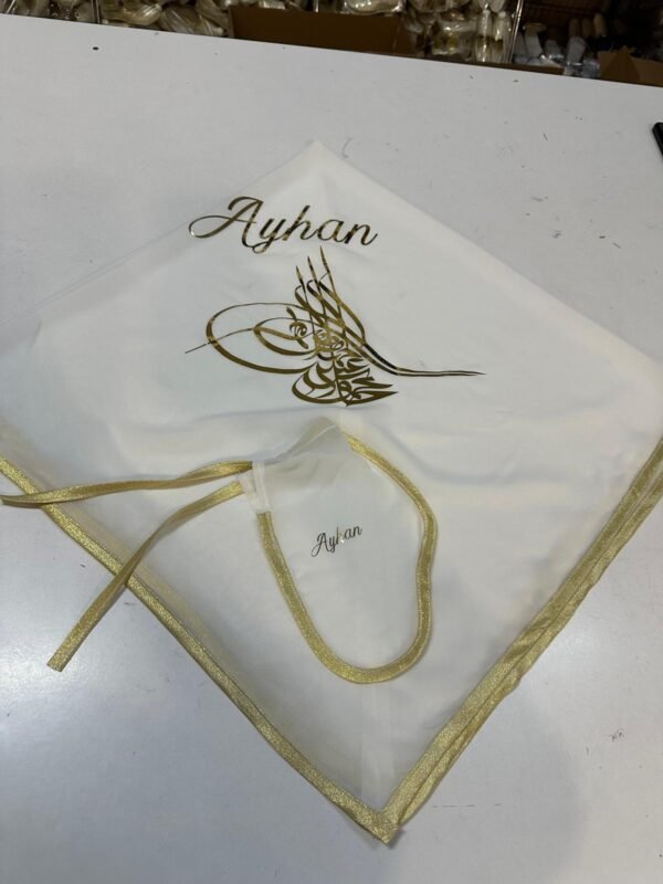 Kına Örtüsü Tül & Eldiveni, Fleksi Baskılı, Krem Altın