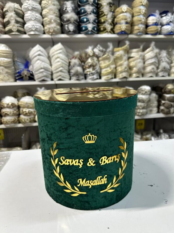 Karton Para Kutusu, Pleksi isimli, Zümrüt Yeşili-Altın