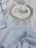 Sünnet Pijaması, Çelenli, İsim Nakışlı Bebe Mavisi-Gümüş
