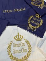 Sünnet Pikesi Tek Kişilik, İsim Nakışlı Desenli Lacivert-Altın