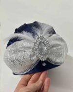 Saten Kaftan Şapkası-Lacivert Gümüş