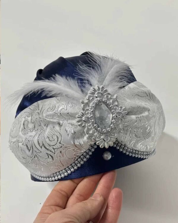 Saten Kaftan Şapkası-Lacivert Gümüş