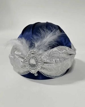 Saten Kaftan Şapkası-Lacivert Gümüş